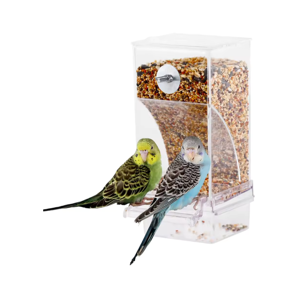 No-Mess Auto Feeder Cup - clips onto cage bars, keeps seed contained