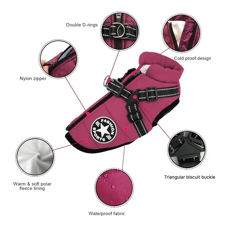 Winter Dog Coat with Built-In Harness
