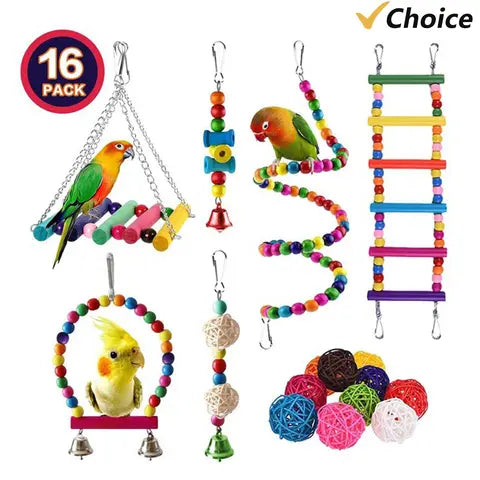 Sixteen and Sorted bird toy variety set